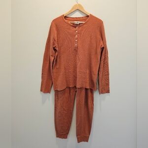 Pact Women's Two-Piece Ribbed Henley Pajama Set - Rust